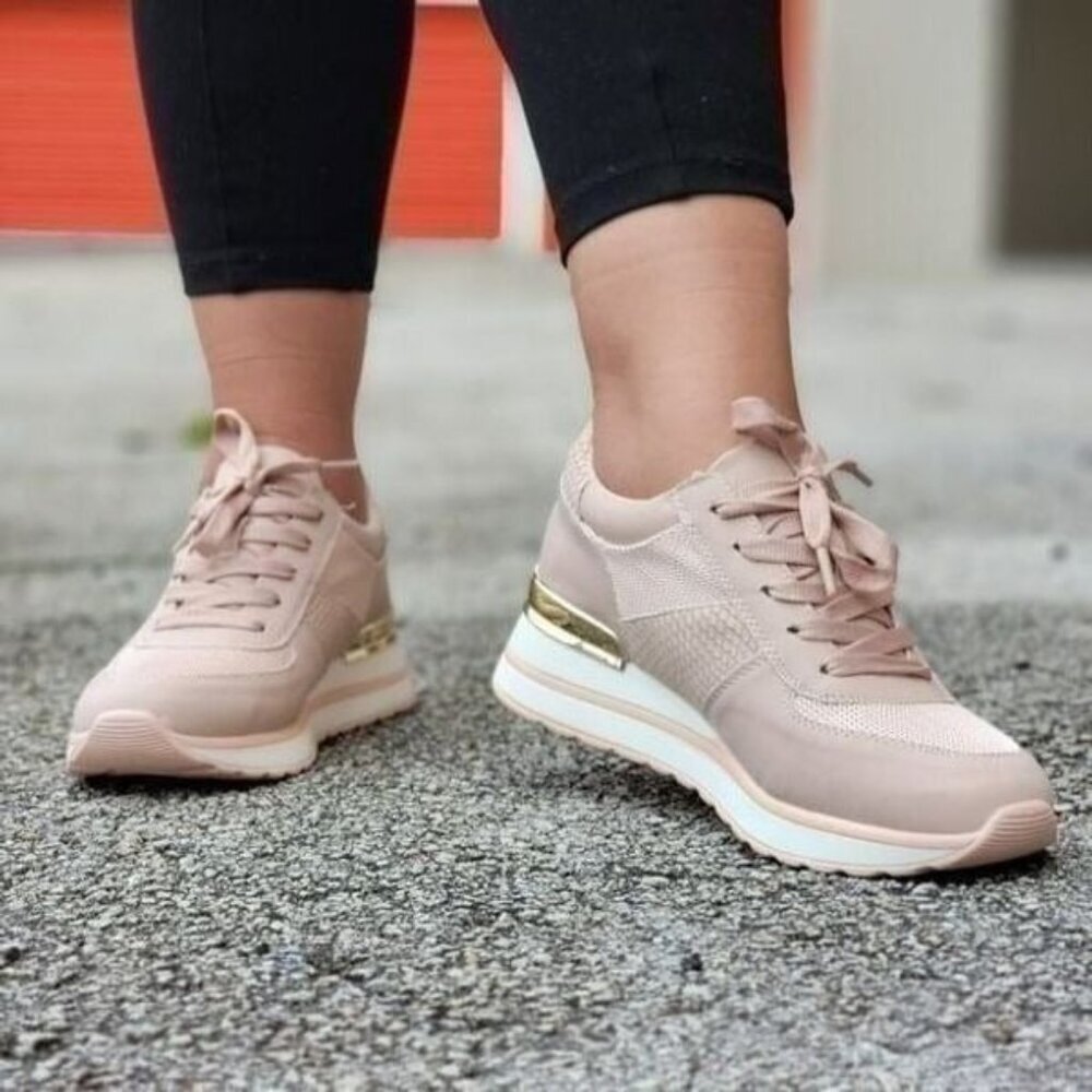 Trendy Blush Lace Up Sneakers Women’s Athletic Shoes - Picture 2 of 5